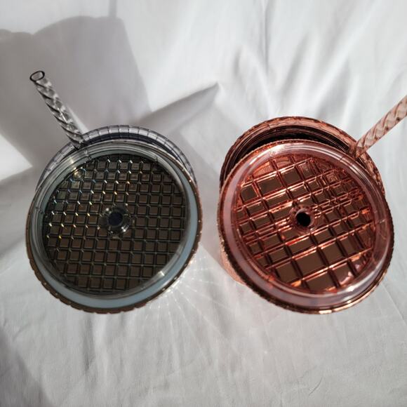 Starbucks Chrome Rose Gold Jeweled Metallic Silver Grid 2023 Holiday 24oz Venti - Picture 8 of 11